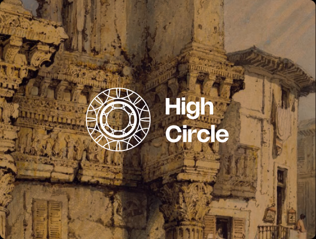 High Circle artwork: the circular monogram and wordmark over classical stone columns